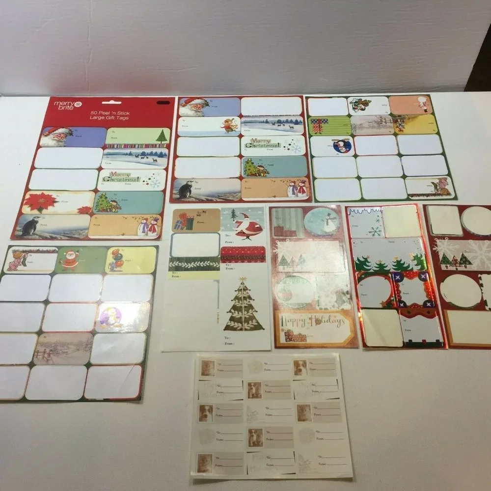 Christmas Holiday Gift Bag 57 Gift Tag Stickers Red Green Santa Jolly Tree